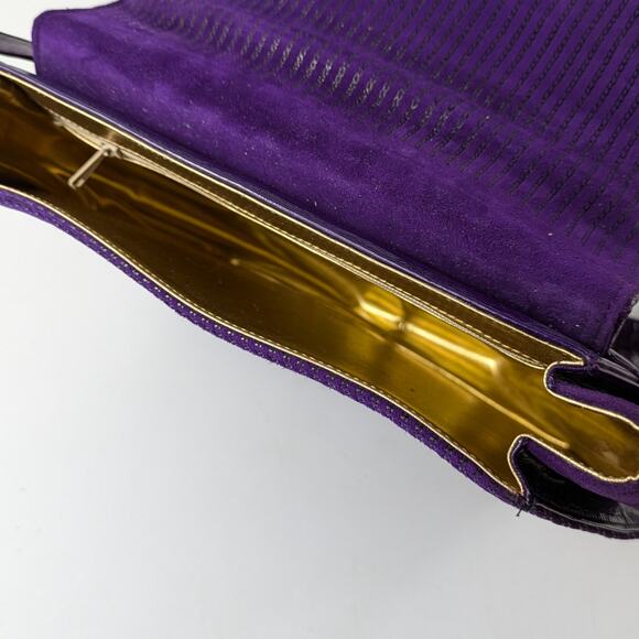 Bruno Magli Purple Purse Italian Leather Suede Gold Plum Shoulder Evening Bag - Picture 13 of 16